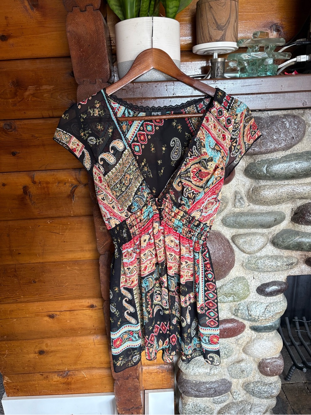Ripe Maternity Boho Paisley Mini Dress Black Red Teal Size Medium